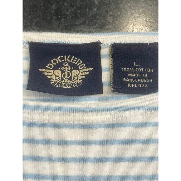 Dockers ladies white / baby blue stripe sleeeless tank 100% Cotton LG - Picture 2 of 6